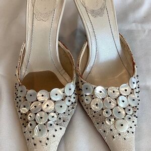 Rene Caovilla Cream Mule Size 8 1/2